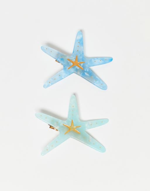 Pack de 2 pinzas para el cabello de color turquesa y azul en forma de estrella de mar de Pieces