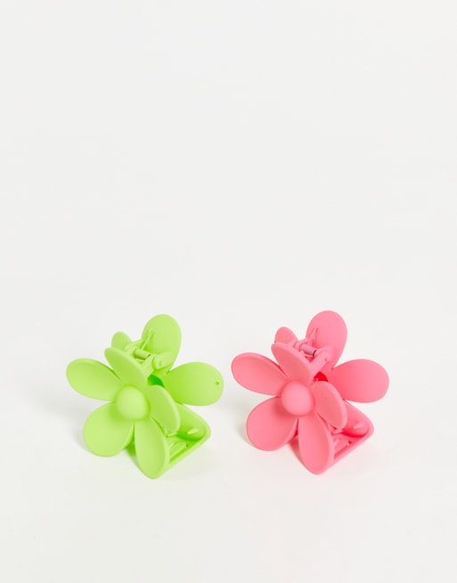 Pack de 2 pinzas para el cabello de colores llamativos en forma de flor de Glamorous