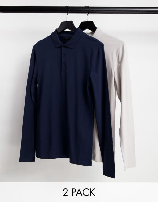 Pack de 2 polos de varios colores ajustados de manga larga de punto de ASOS DESIGN