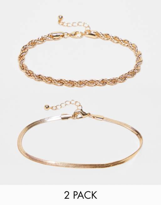Pack de 2 pulseras doradas con diseño retorcido y curvado de Jack & Jones 