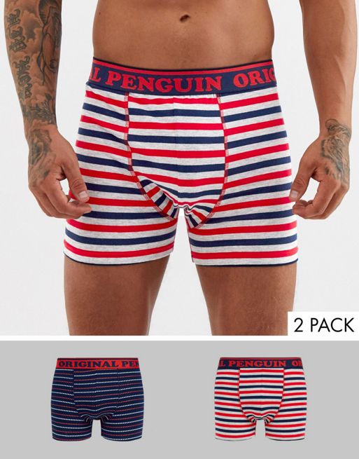 Pack de 2 ropa interior par hombre a rayas en azul marino y rojo de Penguin  | ASOS