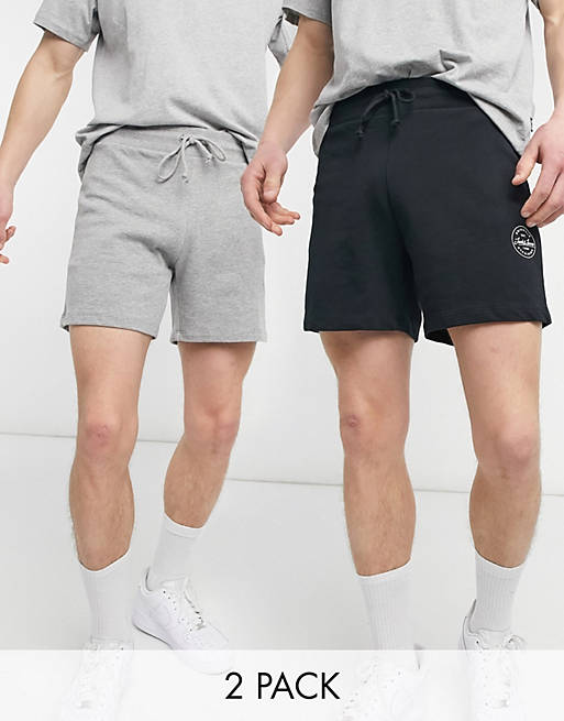 Pack de 2 shorts negros y grises con logo de Jack & Jones Originals