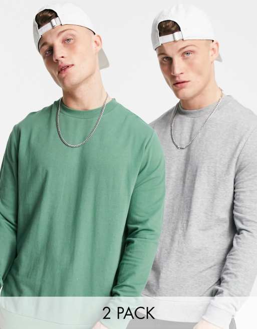 Pack de 2 sudaderas de color verde y gris jaspeado de tejido ligero de ASOS DESIGN