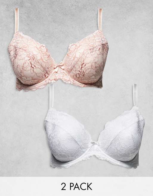 Pack de 2 sujetadores de color blanco y rosa rubor de encaje Ella de Simply Be