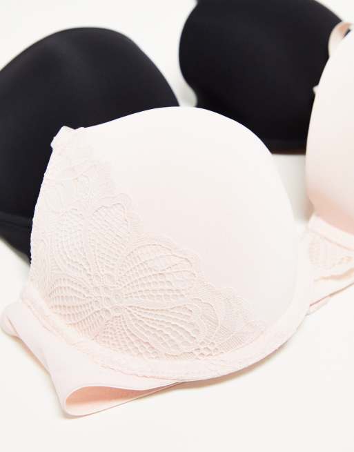 Pack de 2 sujetadores de media copa de color rosa y negro con