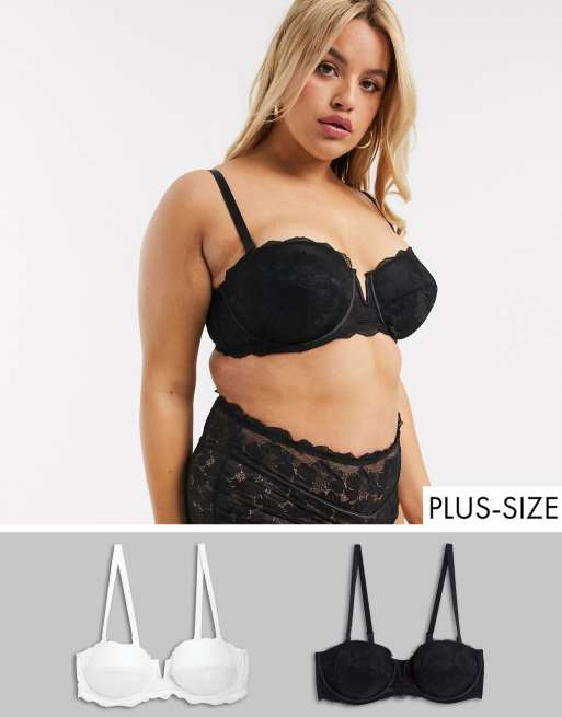 Pack de 2 sujetadores multiposición con relleno de encaje negro y blanco Katie de Simply Be