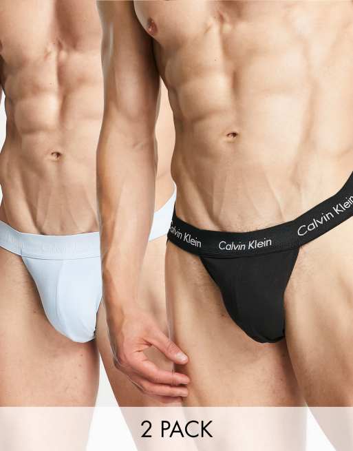 Pack de 2 suspensorios de color negro/azul de algodón elástico de Calvin Klein