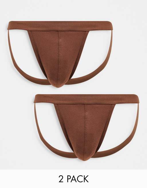 Pack de 2 suspensorios de colores tierra de canalé de ASOS DESIGN