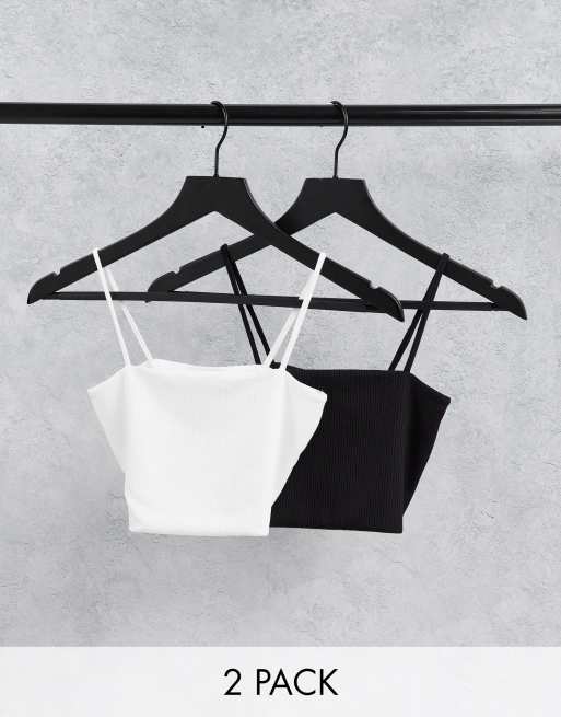 Pack de 2 tops lenceros blancos y negros cortos Alissa de Monki - WHITE