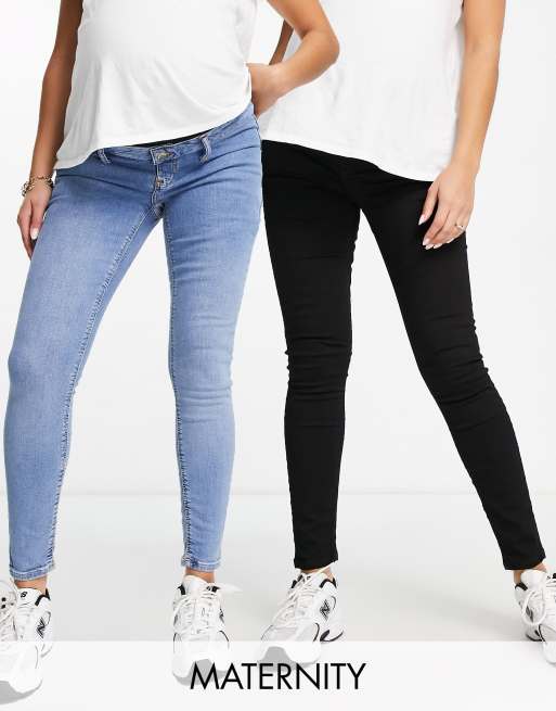 Pack de 2 vaqueros de color azul y negro de corte pitillo Kaia de River Island Maternity