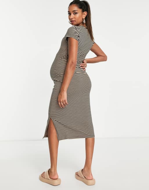 Pack de 2 vestidos midi de color negro y a rayas estilo camiseta ajustados de algodón de Mamalicious Maternity - MULTI, 4 de 4