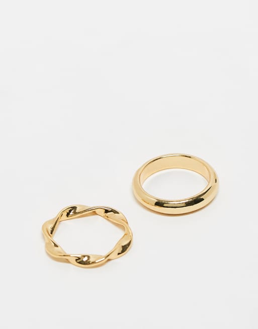 Pack de 2 anillos con diseño minimalista chapados en oro de 14 quilates de ASOS DESIGN