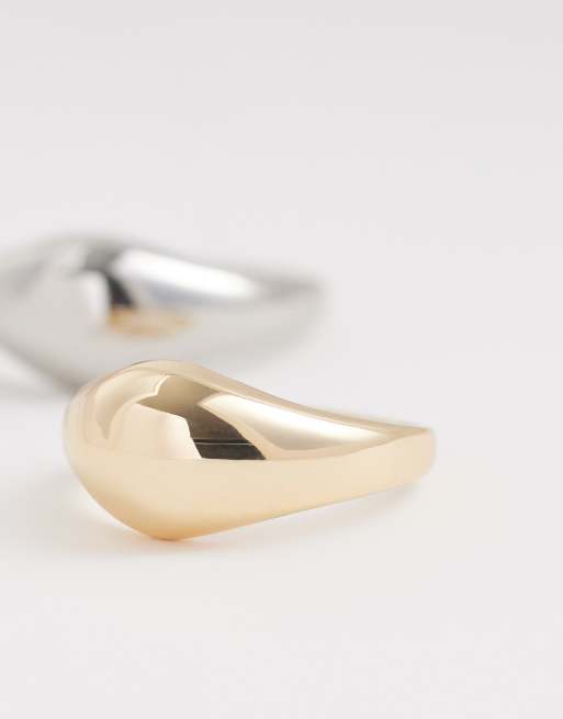 Pack de 2 anillos dorados y plateados con diseño abombado de ASOS DESIGN, 2 de 3