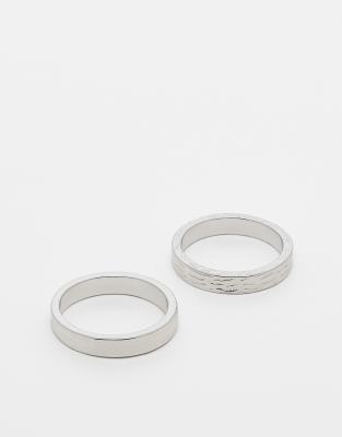 Pack de 2 anillos plateados con diseño texturizado de ASOS DESIGN - view 1