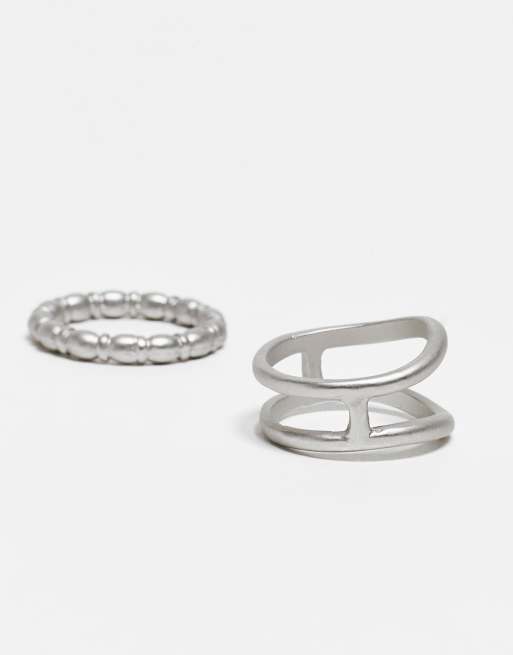 Pack de 2 anillos plateados unisex efecto fundido de Reclaimed Vintage, 3 de 3