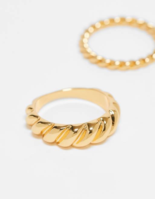 Pack de 2 anillos texturizados chapados en oro de 14 quilates de ASOS DESIGN Curve, 2 de 3