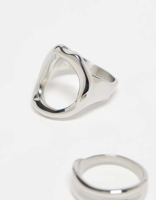 Pack de 2 anillos unisex con diseno fundido de acero inoxidable de Reclaimed Vintage