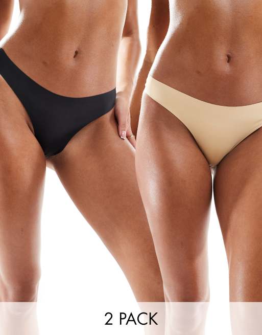 Pack de 2 braguitas brasileñas de color negro y beis con diseño moldeador de Bye Bra