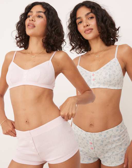 Pack de 2 braguitas culotte de color rosa y con estampado floral de pointelle de ASOS DESIGN