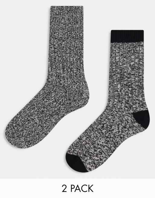 Pack de 2 calcetines para botas de color negro y blanco de canalé retorcido de ASOS DESIGN