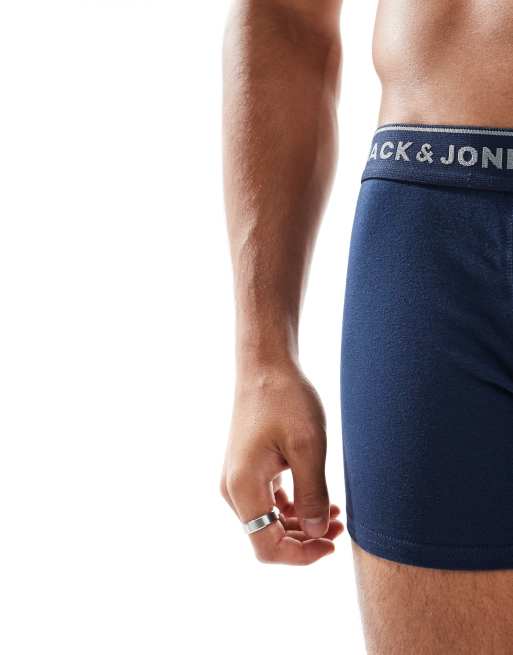 Pack de 2 calzoncillos azul marino con cinturillas en contraste de Jack & Jones, 2 de 3