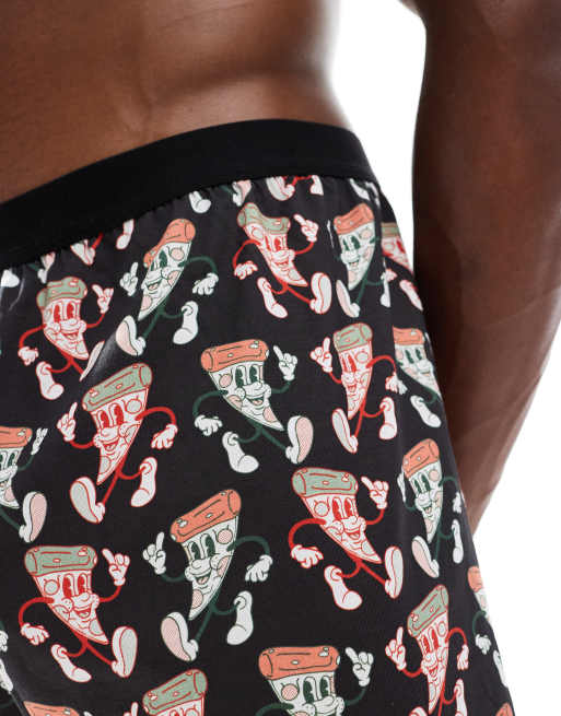 Pack de 2 calzoncillos bóxer negros con estampado gráfico de pizza de ASOS DESIGN, 2 de 3
