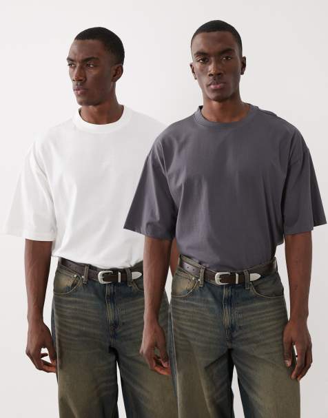 Pack de 2 camisetas básicas de color crema y gris carbón extragrandes de ASOS DESIGN - view 1