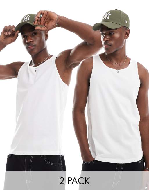 Pack de 2 camisetas de color blanco sin mangas de corte clásico de Another Influence