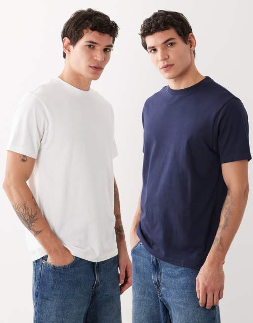 Pack de 2 camisetas de color blanco y azul marino básicas de corte estándar Essentials de ASOS DESIGN