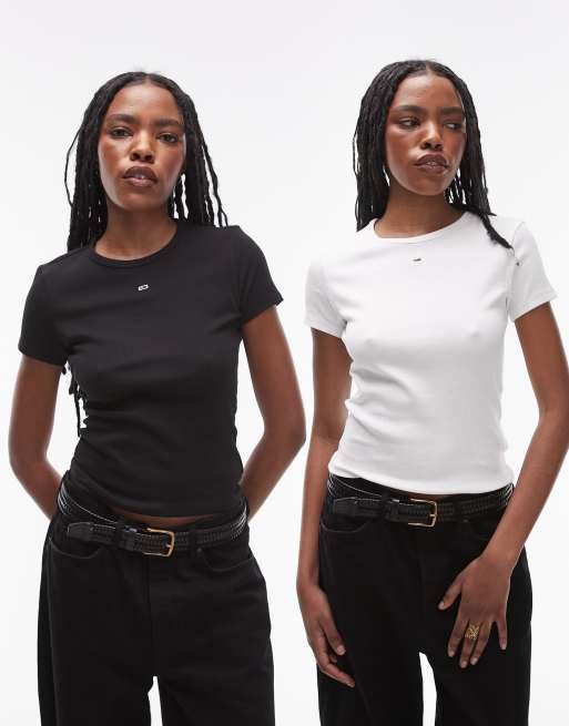Pack de 2 camisetas de color blanco y negro básicas de corte slim de Tommy Jeans