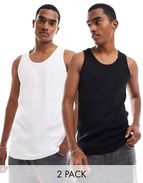 Pack de 2 camisetas de color blanco y negro holgadas sin mangas de canalé de Cotton On - view 1
