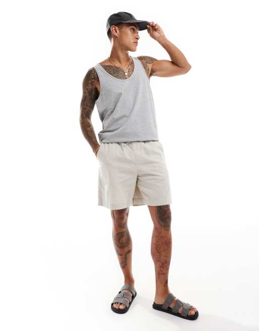 Pack de 2 camisetas de color caqui y gris jaspeado básicas de tirantes de ASOS DESIGN    , 3 de 4