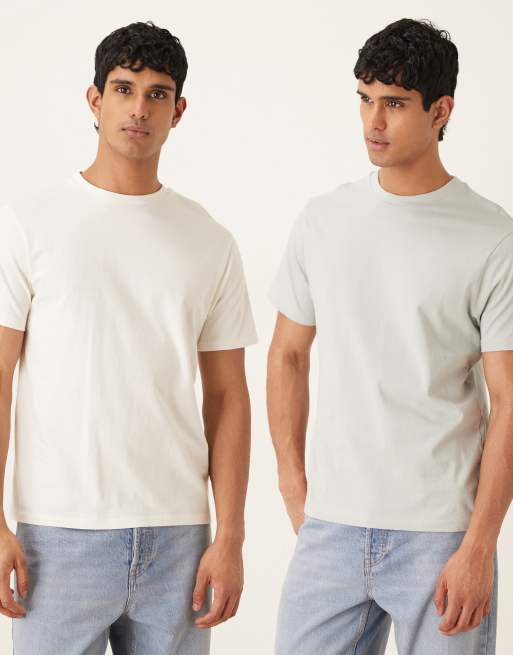 Pack de 2 camisetas de color crema y verde claro básicas de corte estándar Essentials de ASOS DESIGN
