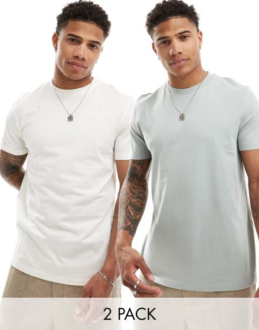 Pack de 2 camisetas de color gris y crema con cuello redondo de ASOS DESIGN