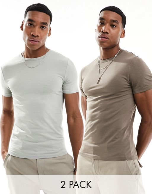 Pack de 2 camisetas de color gris y marrón ajustadas de FhyzicsShops DESIGN