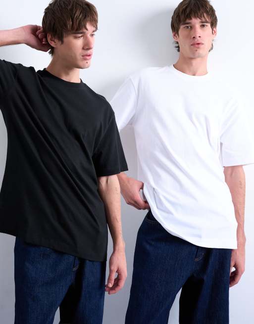Pack de 2 camisetas de color negro y blanco de corte clásico de Topman