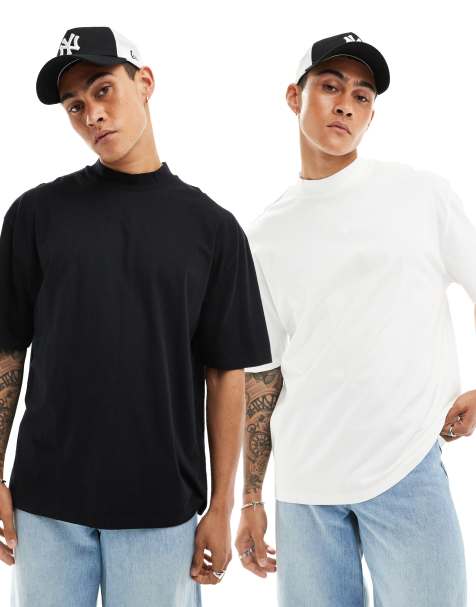 Pack de 2 camisetas de color negro y blanco extragrandes con cuello alto de ASOS DESIGN - view 1