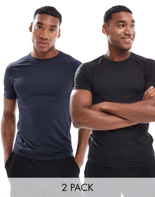 Pack de 2 camisetas deportivas de color negro y azul marino ajustadas de tejido de secado rápido Icon de 4505 