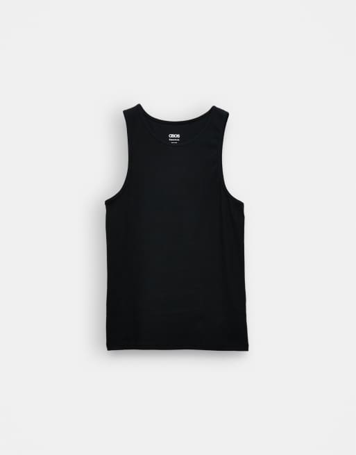 Pack de 2 camisetas negras básicas ajustadas de tirantes de canalé Essentials de ASOS DESIGN, 6 de 7