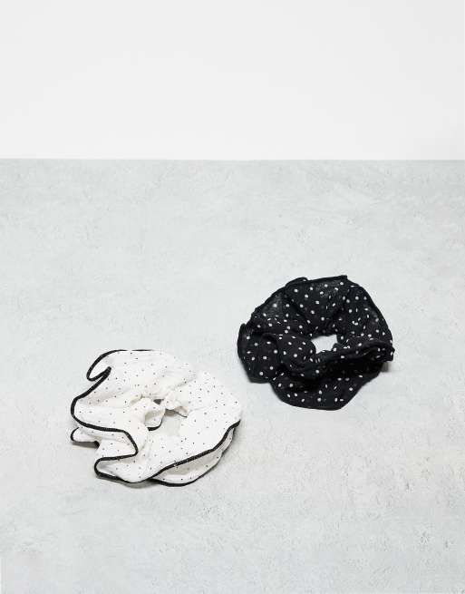 Pack de 2 coleteros abullonados de color negro y blanco con estampado de lunares de organza de Accessorize