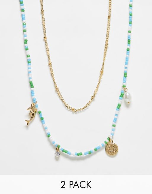 Pack de 2 collares de cadena dorada y de cuentas con charms de DesignB London  