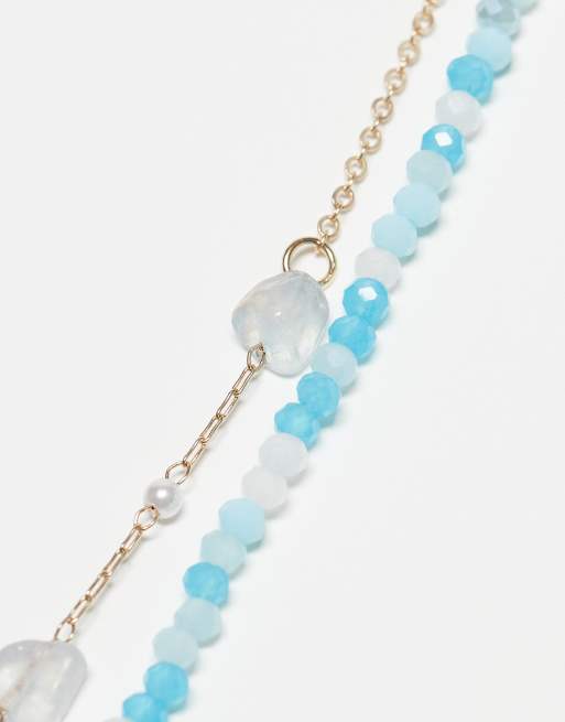 Pack de 2 collares de cuentas y perlas blancas y turquesas para festivales de DesignB London , 3 de 4