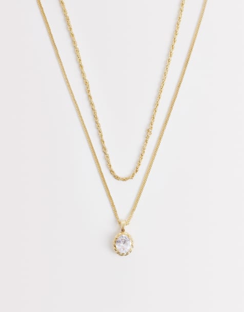 Pack de 2 collares dorados con colgante de circonita de ASOS DESIGN - view 1