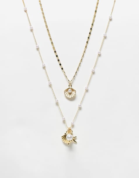 Pack de 2 collares dorados con detalle de perlas y conchas exclusivos de Kaiia - view 1