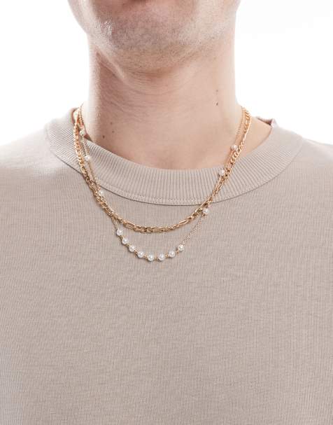 Pack de 2 collares dorados de cadena con perlas sintéticas de ASOS DESIGN - view 1