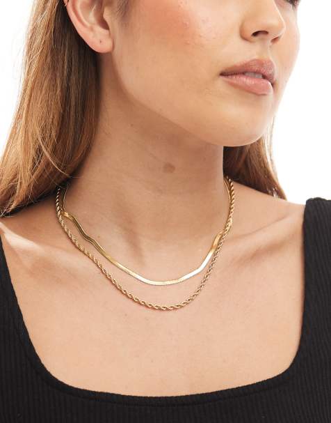 Pack de 2 collares dorados de cadena efecto cuerda y estilo serpiente de acero inoxidable resistente al agua de ASOS DESIGN - view 1