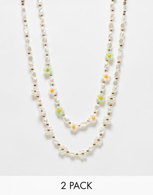 Pack de 2 collares multicolores de cuentas con margaritas de PIECES