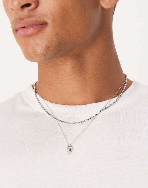 Pack de 2 collares plateados con colgante de gota efecto derretido de acero inoxidable resistente al agua de ASOS DESIGN - view 1