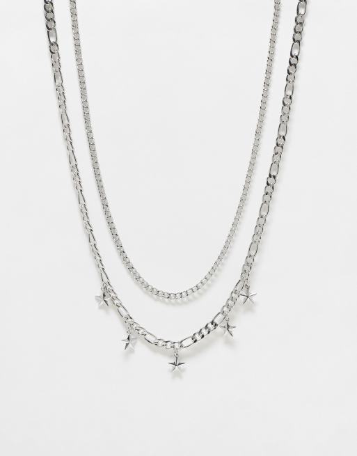 Pack de 2 collares plateados con diseño de cadena y charm de estrella de Faded Future