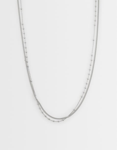 Pack de 2 collares plateados de cadena barbada y de esferas de acero inoxidable resistente al agua de ASOS DESIGN - view 1